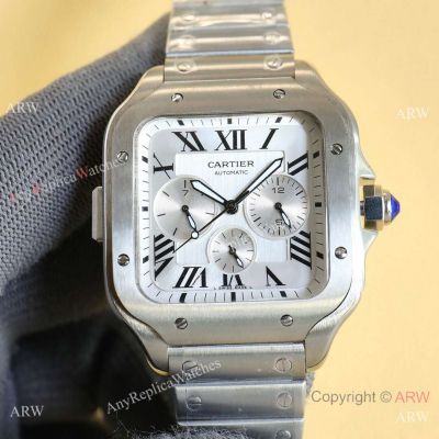 Santos Cartier Complications Silver Dial Steel watches Best Replica